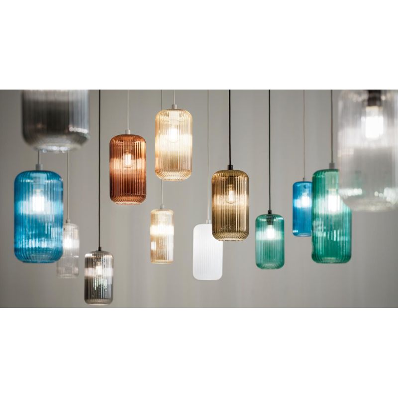 RAIKA SOSPENSIONE SINGOLA IN VETRO RIGATO D12 CM  8 COLORI DISPONIBILI LAMPADINA ATTACCO E27 MODERNA