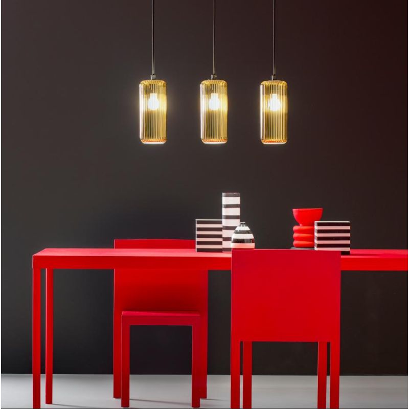 RAIKA SOSPENSIONE SINGOLA IN VETRO RIGATO D12 CM  8 COLORI DISPONIBILI LAMPADINA ATTACCO E27 MODERNA