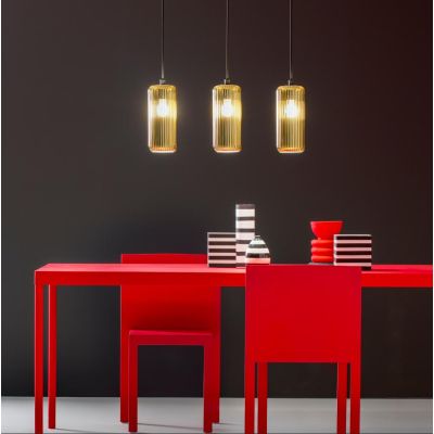 RAIKA SOSPENSIONE SINGOLA IN VETRO RIGATO D12 CM  8 COLORI DISPONIBILI LAMPADINA ATTACCO E27 MODERNA
