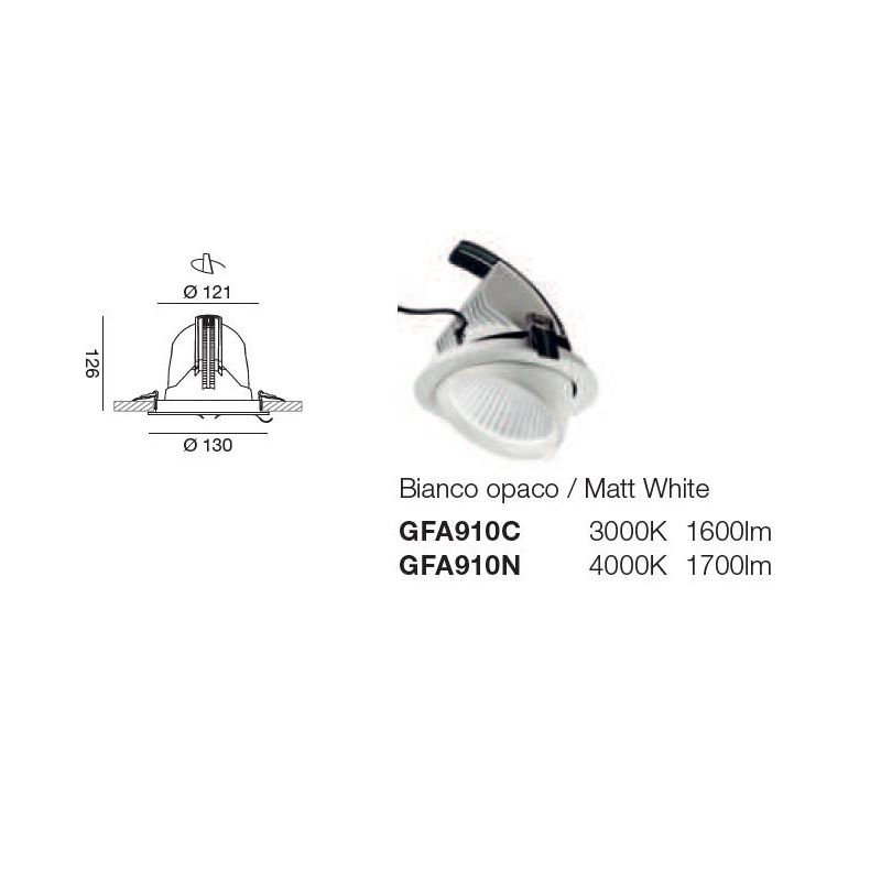 FARETTO DA INCASSO ORIENTABILE 2 MISURE LED 20W-40W LUCE 3000K-4000K ALLUMINIO BIANCO DESIGN MODERNO