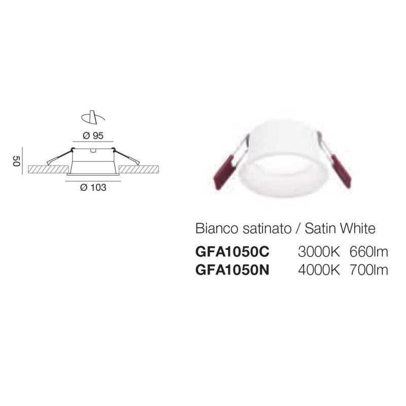 FARETTO DA INCASSO ROTONDO 2 MISURE IN ALLUMINIO BIANCO LED INTEGRATO LUCE 3000K-4000K MODERNO