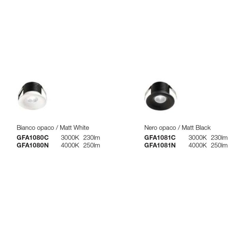 FARETTO DA INCASSO ROTONDO ALLUMINIO BIANCO O NERO LED 3W LUCE 3000K-4000K DESIGN MODERNO