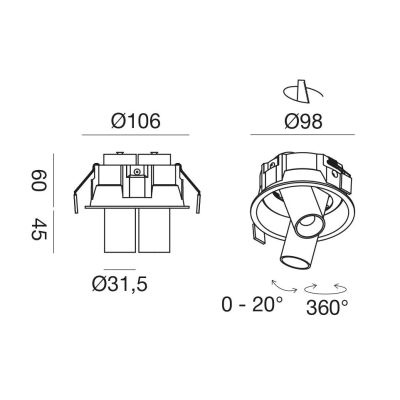 FARETTO DA INCASSO CON 2 DIFFUSORI ORIENTABILI LED 16W LUCE 3000K COLORE BIANCO E NERO MODERNO