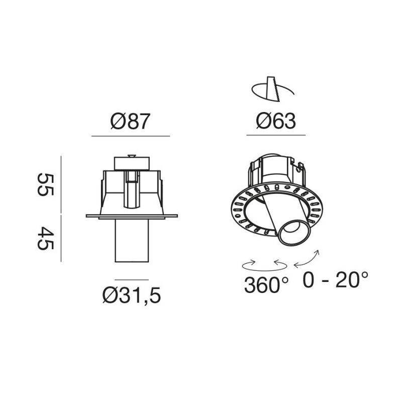FARETTO DA INCASSO TRIMLESS ORIENTABILE LED 8W LUCE 3000K 2 MISURE BIANCO E NERO MODERNO