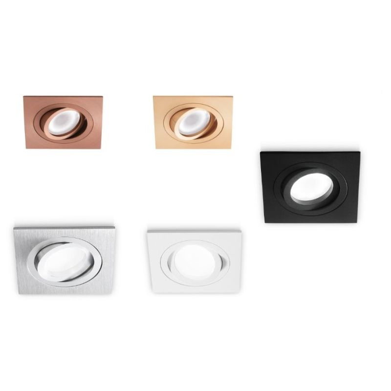 FARETTO DA INCASSO ORIENTABILE QUADRATO ALLUMINIO 5 COLORI CON LAMPADINA GU10 DESIGN MODERNO