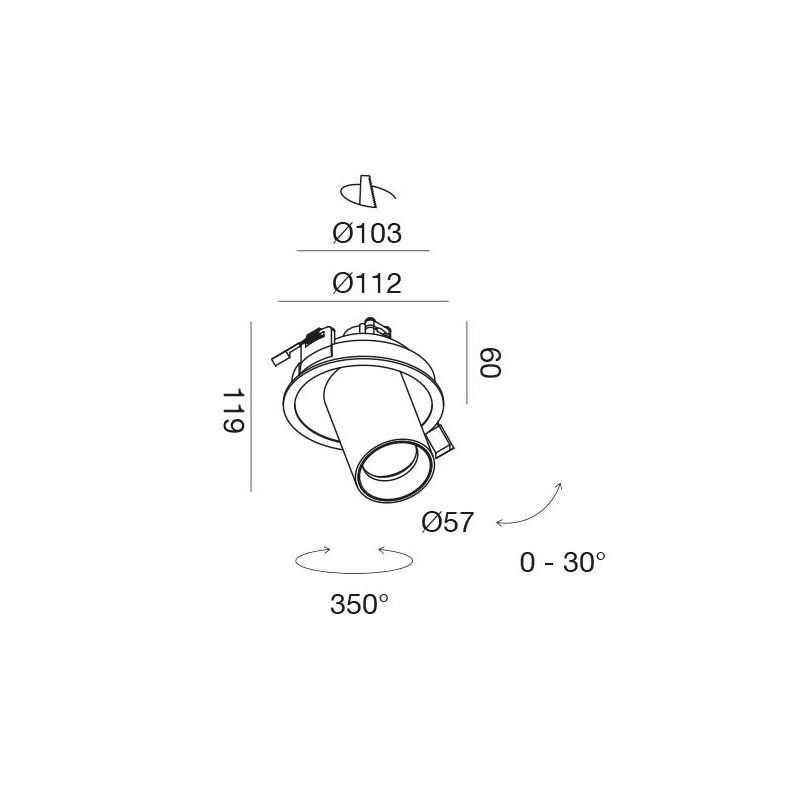 FARETTO DA INCASSO CON CILINDRO ORIENTABILE BIANCO O NERO CON LAMPADINA GU10 DESIGN MODERNO