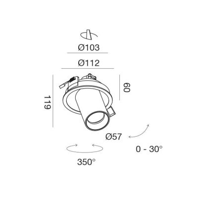 FARETTO DA INCASSO CON CILINDRO ORIENTABILE BIANCO O NERO CON LAMPADINA GU10 DESIGN MODERNO