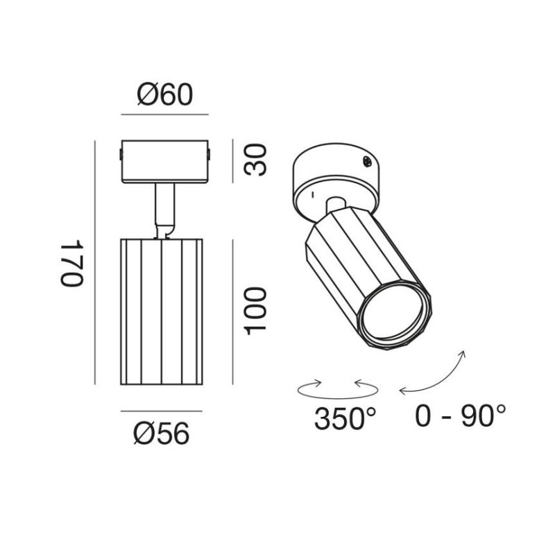 FARETTO A PLAFONIERA ORIENTABILE IN ALLUMINIO BIANCO E NERO CON LAMPADINA GU10 DESIGN MODERNO