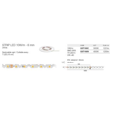 STRIP LED 10W/M IP65 24VDC GST166 ROLLA DA 5 METRI LUCE 3000K-4000K DIMMERABILE DELLA GEA LUCE