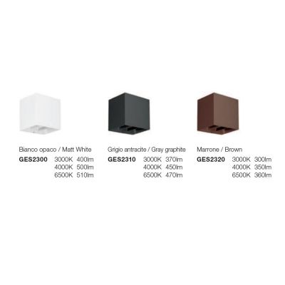 APPLIQUE CUBO LED 10W LUCE CCT 3000K-4000K-6500K IP65 ALLUMINIO 3 COLORI CON FLUSSO LUMINOSO REGOLABILE