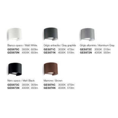 APPLIQUE A LED 10W IP54 LUCE 3000K-4000K BIEMISSIONE ALLUMINIO 5 COLORI CON FLUSSO LUMINOSO REGOLABILE