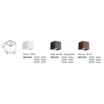 APPLIQUE CUBO LED 10W IP65 LUCE 3000K-4000K-5500K BIEMISSIONE ALLUMINIO 3 COLORI CON FLUSSO LUMINOSO REGOLABILE