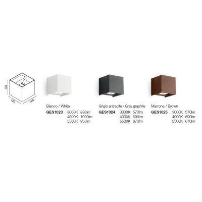 APPLIQUE CUBO LED 20W IP65 LUCE 3000K-4000K-5500K BIEMISSIONE ALLUMINIO 3 COLORI CON FLUSSO LUMINOSO REGOLABILE