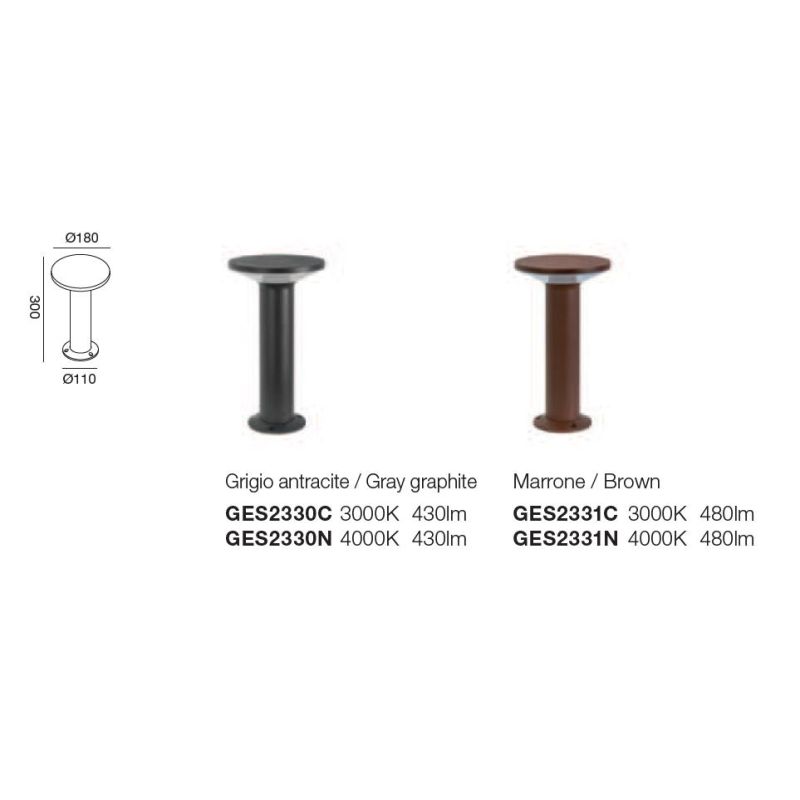 PALETTO DA GIARDINO 2 MISURE LED 12W LUCE 3000K-4000K IP65 ALLUMINIO ANTRACITE E MARRONE GEA LUCE