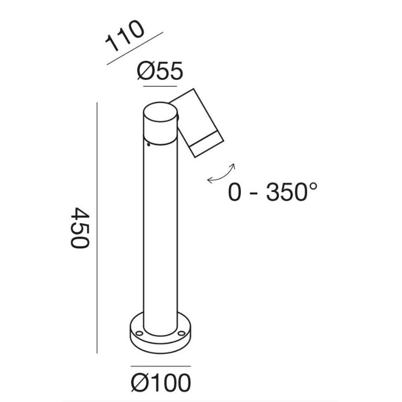 PALO DA GIARDINO IN ALLUMINIO 1 LUCE ORIENTABILE MARRONE O ANTRACITE IP65 LAMPADINA GU10 MODERNO
