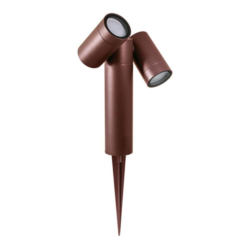 PROIETTORE IN ALLUMINIO 2 LUCI ORIENTABILI MARRONE O ANTRACITE IP65 CON PICCHETTO LAMPADINE 2xGU10