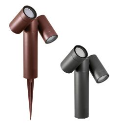 PROIETTORE IN ALLUMINIO 2 LUCI ORIENTABILI MARRONE O ANTRACITE IP65 CON PICCHETTO LAMPADINE 2xGU10