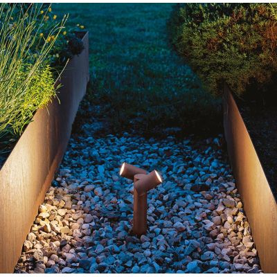 PROIETTORE IN ALLUMINIO 2 LUCI ORIENTABILI MARRONE O ANTRACITE IP65 CON PICCHETTO LAMPADINE 2xGU10