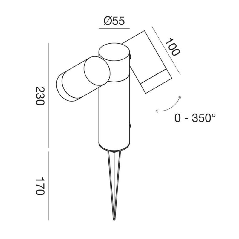 PROIETTORE IN ALLUMINIO 2 LUCI ORIENTABILI MARRONE O ANTRACITE IP65 CON PICCHETTO LAMPADINE 2xGU10