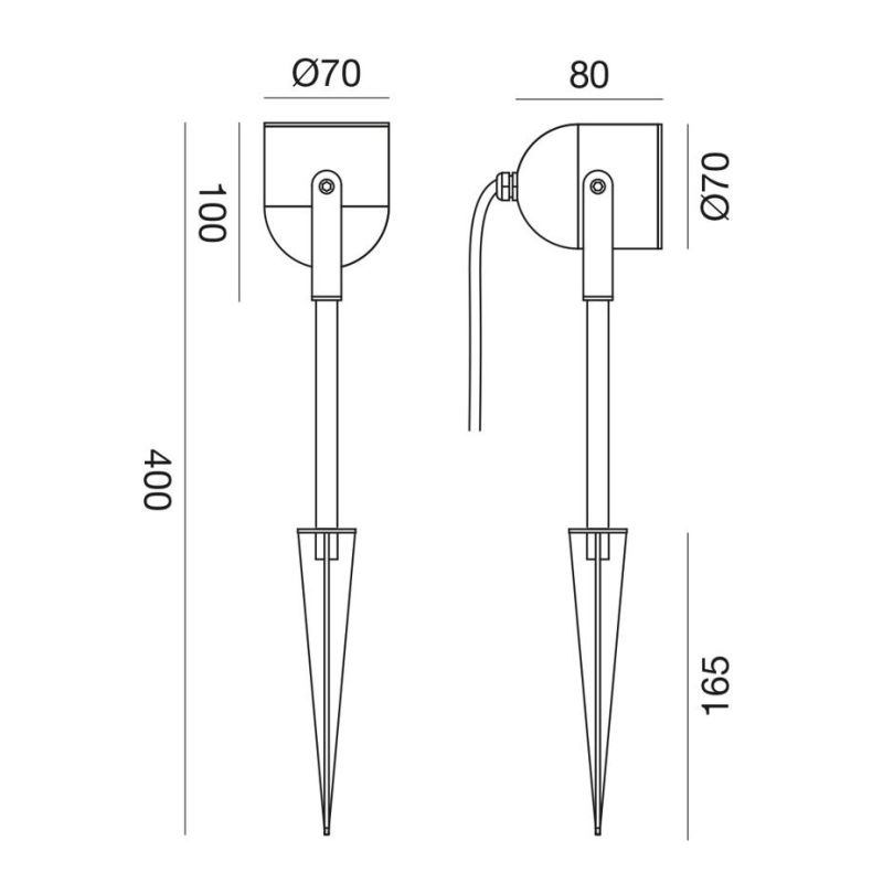 PROIETTORE IN ALLUMINIO ORIENTABILE 2 MISURE IP65 ALLUMINIO 3 COLORI CON PICCHETTO LAMPADINA GU10