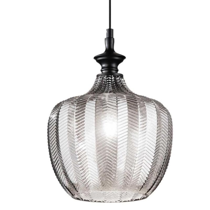 SOSPENSIONE SINGOLA STILE VINTAGE IN VETRO AMBRA FUME O TRASPARENTE DECORATO A RILIEVO CRISTALENSI - Cristalensi Shop Online