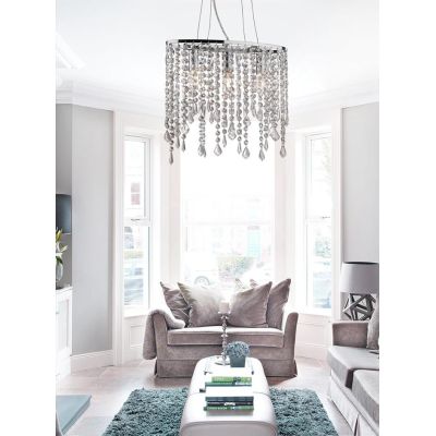 SOSPENSIONE 3 LUCI IN METALLO CROMATO CON PENDAGLI IN CRISTALLO TRASPARENTE DESIGN MODERNO