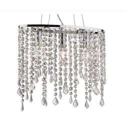 SOSPENSIONE 3 LUCI IN METALLO CROMATO CON PENDAGLI IN CRISTALLO TRASPARENTE DESIGN MODERNO