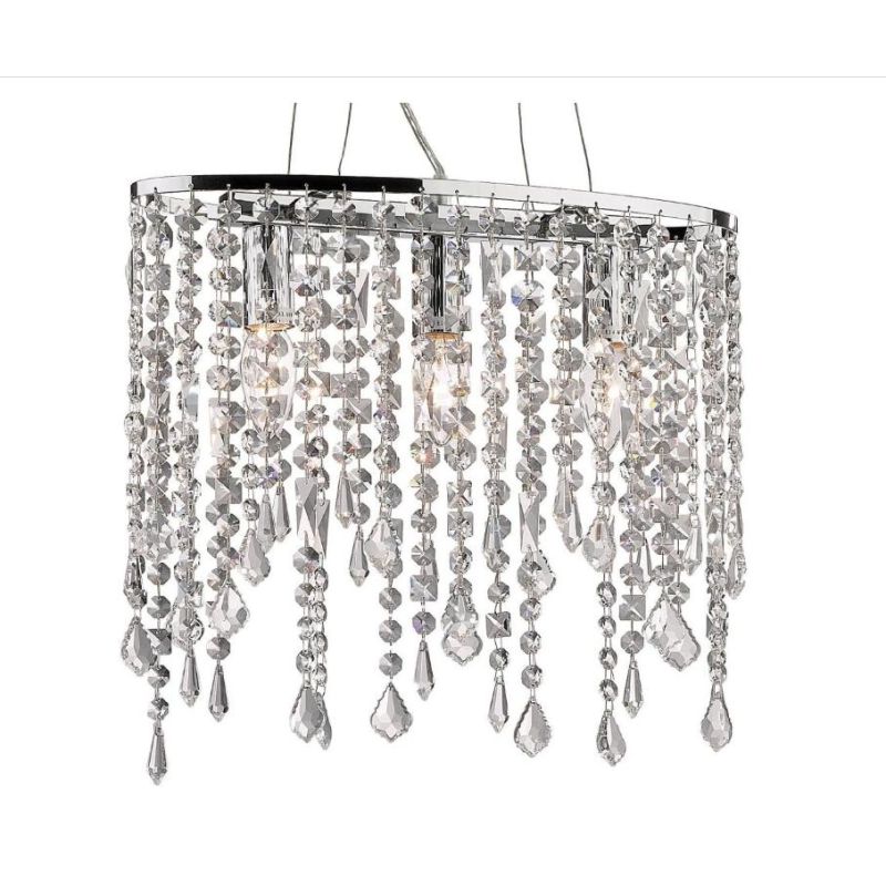 SOSPENSIONE 3 LUCI IN METALLO CROMATO CON PENDAGLI IN CRISTALLO TRASPARENTE DESIGN MODERNO