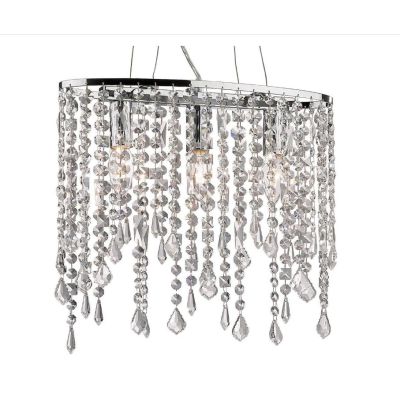 SOSPENSIONE 3 LUCI IN METALLO CROMATO CON PENDAGLI IN CRISTALLO TRASPARENTE DESIGN MODERNO