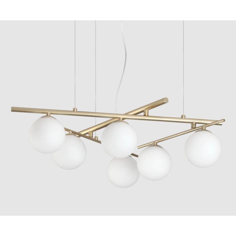 ATLAS LAMPADARIO 6 LUCI METALLO BIANCO,NERO E ORO DIFFUSORI IN VETRO BIANCO LAMPADINE G9 INCLUSE