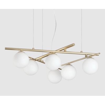 ATLAS LAMPADARIO 6 LUCI METALLO BIANCO,NERO E ORO DIFFUSORI IN VETRO BIANCO LAMPADINE G9 INCLUSE