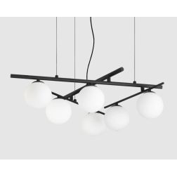 ATLAS LAMPADARIO 6 LUCI METALLO BIANCO,NERO E ORO DIFFUSORI IN VETRO BIANCO LAMPADINE G9 INCLUSE