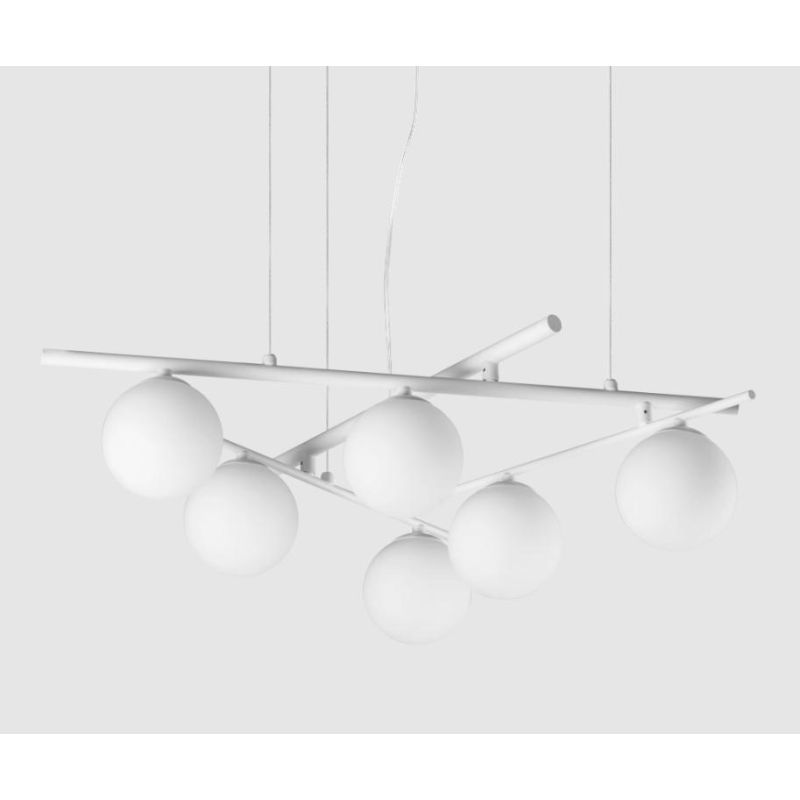 ATLAS LAMPADARIO 6 LUCI METALLO BIANCO,NERO E ORO DIFFUSORI IN VETRO BIANCO LAMPADINE G9 INCLUSE