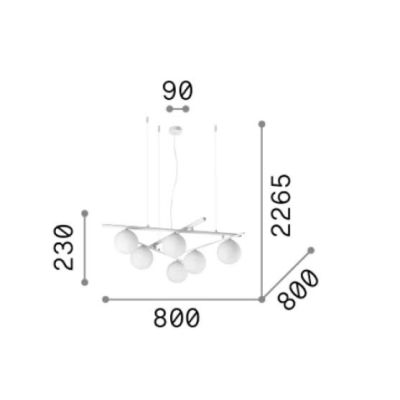 ATLAS LAMPADARIO 6 LUCI METALLO BIANCO,NERO E ORO DIFFUSORI IN VETRO BIANCO LAMPADINE G9 INCLUSE