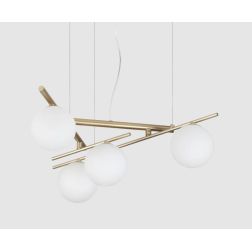 LAMPADARIO 4 LUCI METALLO BIANCO,NERO E ORO DIFFUSORI IN VETRO BIANCO LAMPADINE G9 INCLUSE