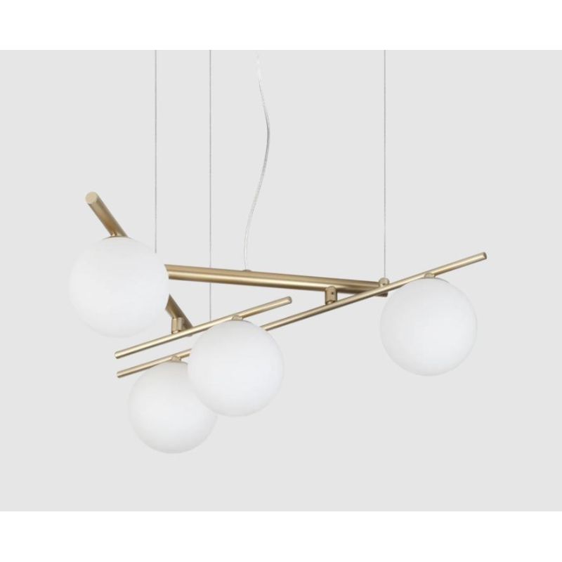 LAMPADARIO 4 LUCI METALLO BIANCO,NERO E ORO DIFFUSORI IN VETRO BIANCO LAMPADINE G9 INCLUSE