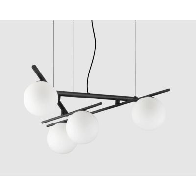 LAMPADARIO 4 LUCI METALLO BIANCO,NERO E ORO DIFFUSORI IN VETRO BIANCO LAMPADINE G9 INCLUSE