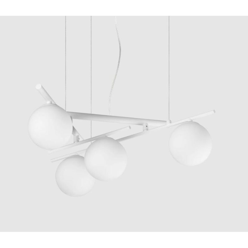 LAMPADARIO 4 LUCI METALLO BIANCO,NERO E ORO DIFFUSORI IN VETRO BIANCO LAMPADINE G9 INCLUSE