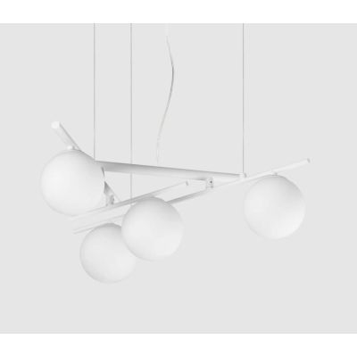 LAMPADARIO 4 LUCI METALLO BIANCO,NERO E ORO DIFFUSORI IN VETRO BIANCO LAMPADINE G9 INCLUSE