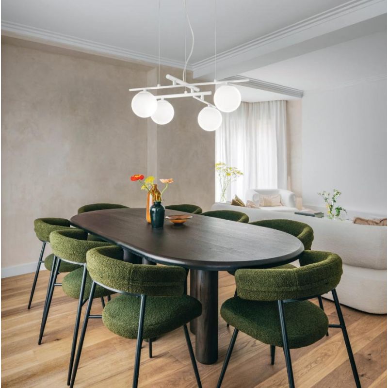 LAMPADARIO 4 LUCI METALLO BIANCO,NERO E ORO DIFFUSORI IN VETRO BIANCO LAMPADINE G9 INCLUSE