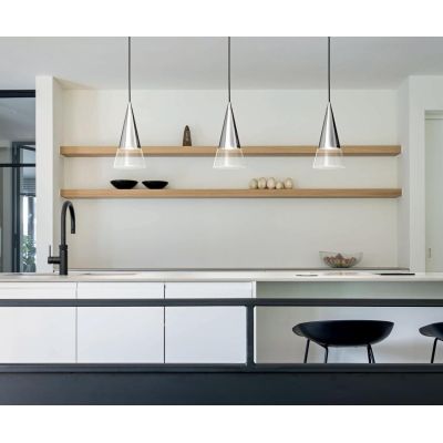 SOSPENSIONE SINGOLA A CONO IN METALLO 3 COLORI DIFFUSORE IN VETRO LAMPADINA GU10 INCLUSA MODERNA