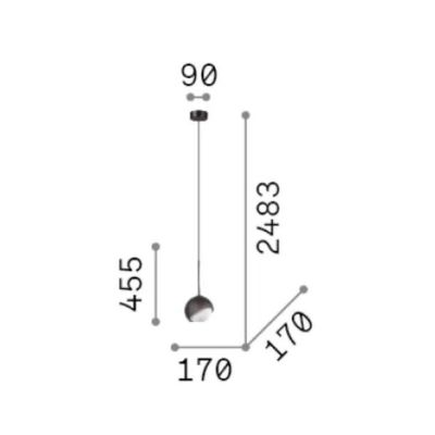 SOSPENSIONE SINGOLA A SFERA 3 MISURE IN METALLO NERO E OTTONE LAMPADINA ATTACCO E27 DESIGN MODERNO