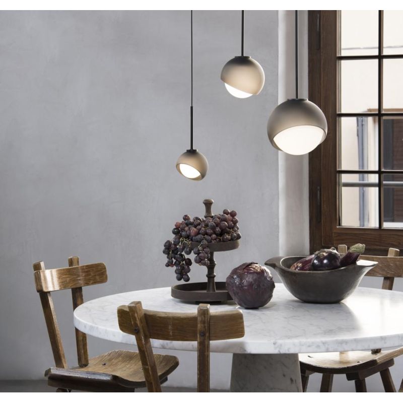 SOSPENSIONE SINGOLA A SFERA 3 MISURE IN METALLO NERO E OTTONE LAMPADINA ATTACCO E27 DESIGN MODERNO