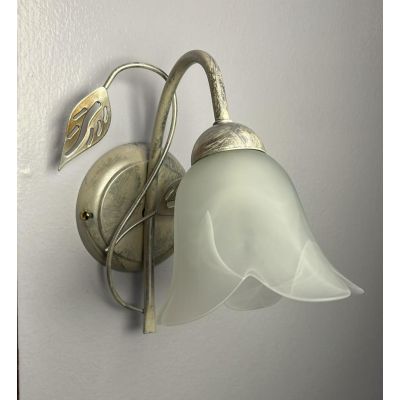 GRETA APPLIQUE IN METALLO BIANCO ANTICO CON DIFFUSORE FLOREALE IN VETRO CLASSICA ED ECONOMICA
