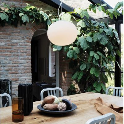 SOSPENSIONE SINGOLA D13 CM IN VETRO BIANCO SOFFIATO MODERNA CON LAMPADINA G9 INCLUSA