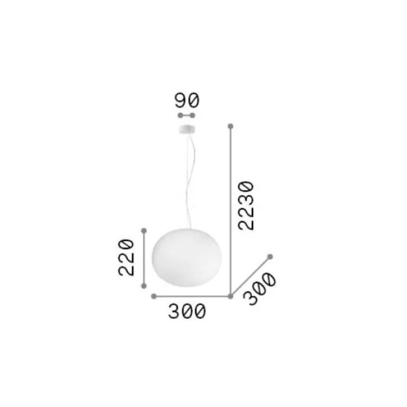 SOSPENSIONE SINGOLA 3 MISURE IN VETRO BIANCO SOFFIATO MODERNA CON LAMPADINA ATTACCO E27