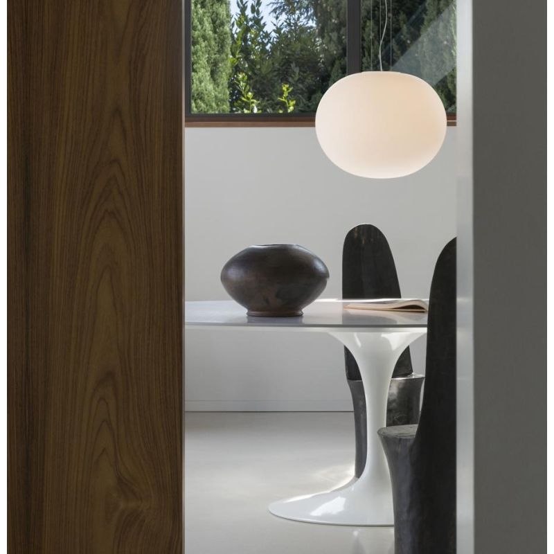 SOSPENSIONE SINGOLA 3 MISURE IN VETRO BIANCO SOFFIATO MODERNA CON LAMPADINA ATTACCO E27