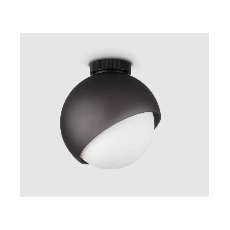 PICCOLA PLAFONIERA A SFERA 2 MISURE IN METALLO NERO E OTTONE LAMPADINA ATTACCO E27 DESIGN MODERNO