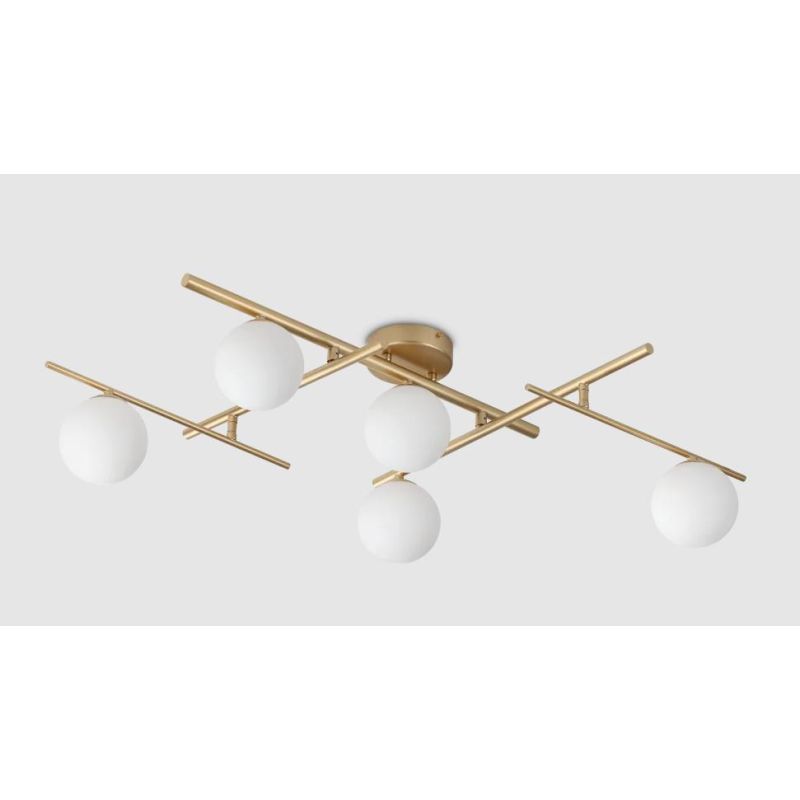 PLAFONIERA 5 LUCI IN METALLO BIANCO,NERO E ORO DIFFUSORI IN VETRO BIANCO LAMPADINE G9 INCLUSE