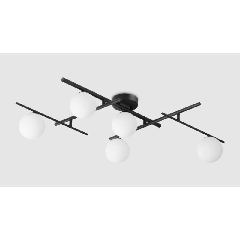 PLAFONIERA 5 LUCI IN METALLO BIANCO,NERO E ORO DIFFUSORI IN VETRO BIANCO LAMPADINE G9 INCLUSE